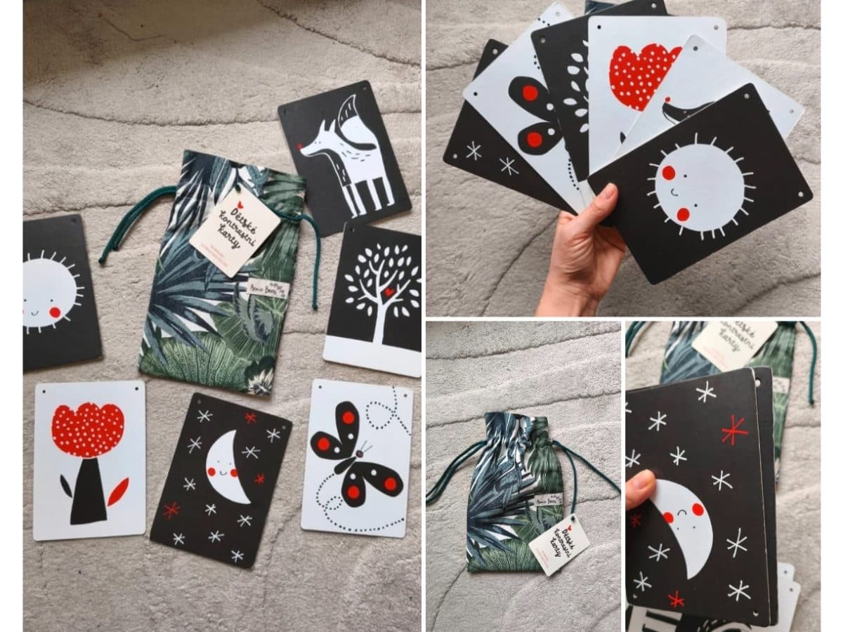 Černobílé kontrastní kartičky pro miminka Annie boxes