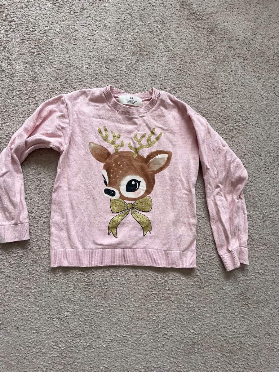 Dívčí růžový svetr H&M se srnkou